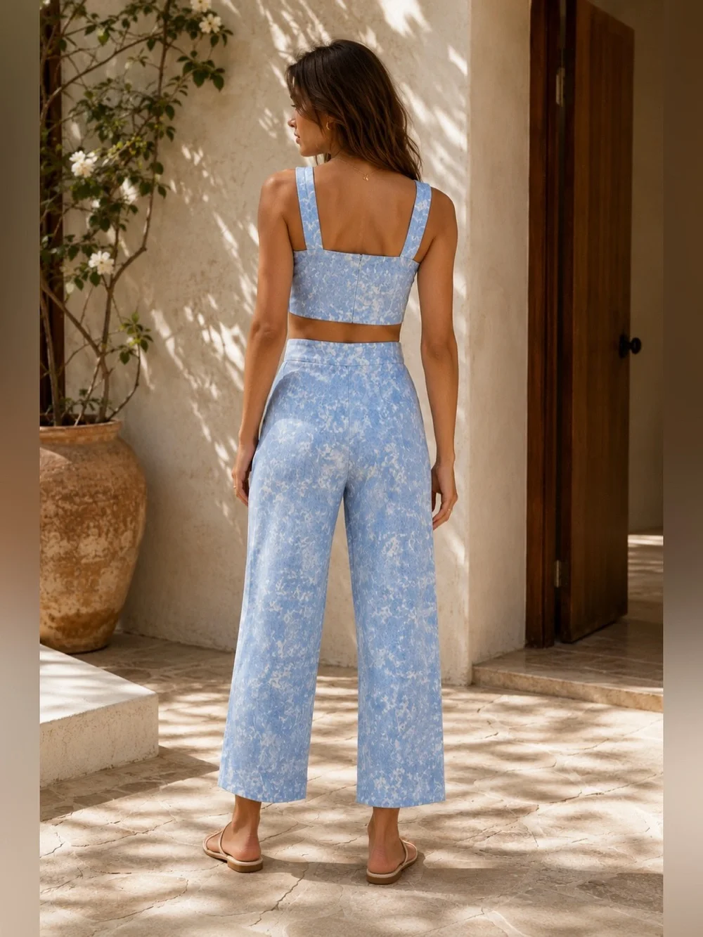 New! Reformation Mara 2–Piece Set Tie Dye Linen Cropped Top & Wide Leg 🩵 size 4